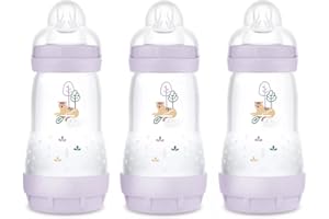 MAM Easy Start Self Sterilising Anti-Colic Baby Bottle Pack of 3 (3 x 260 ml), Anti-Colic Bottle with Medium Flow MAM Teats Size 2, Newborn Essentials (Designs May Vary)