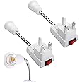 TERRIFI E27 Lamp Holder with Plug and Switch, 2 Pcs Flexible Arm Wall Light Socket for Bedroom, Kitchen, Bulb Base with Plug-in Capability