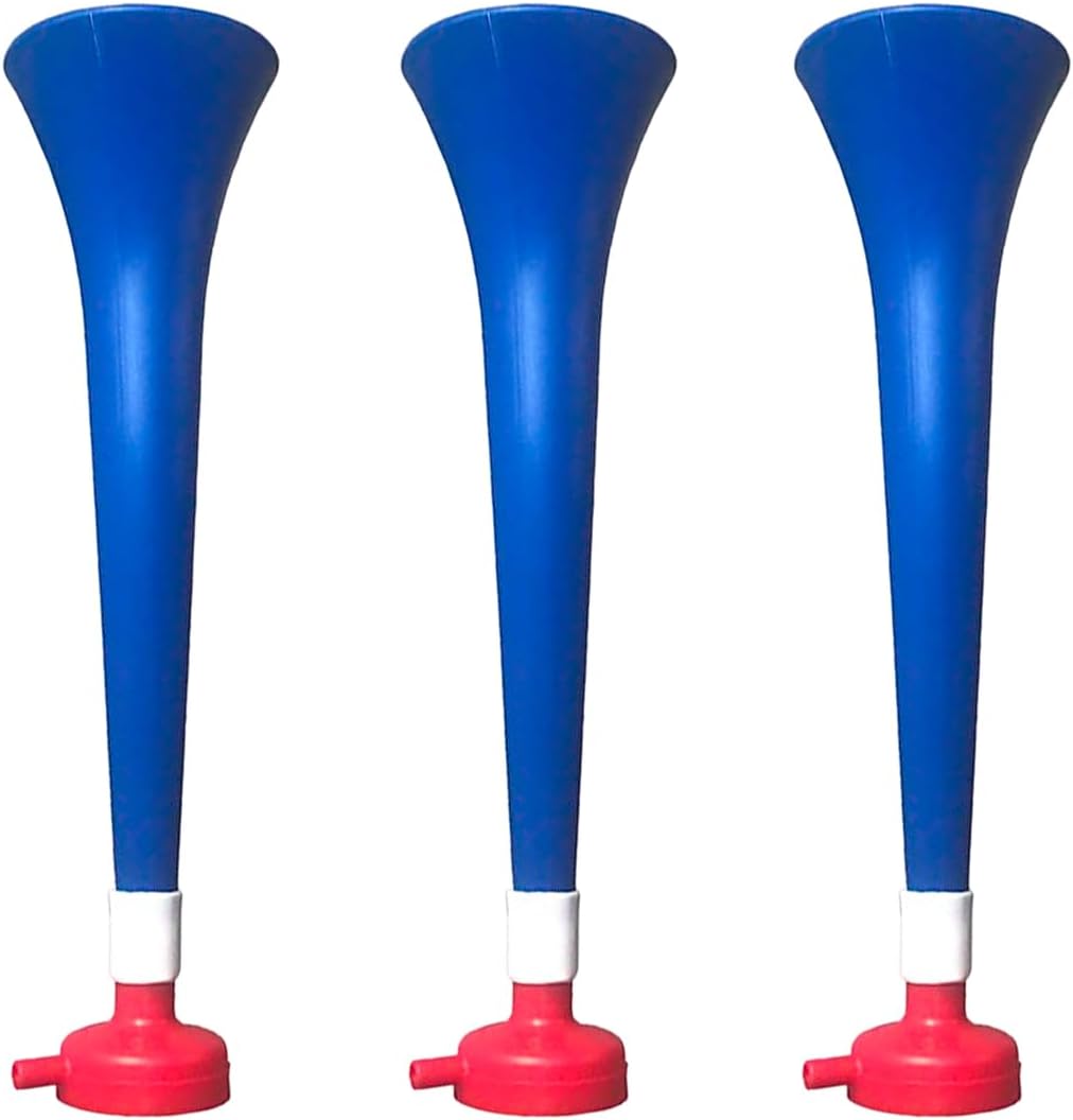 FUN FAN LINE - Pack 3 Vuvuzelas de Plástico Resistente. Trompetas de Animación para Fútbol, Eventos Deportivos y Fiestas. Bocina Ruido Extremo 120 DB. Cotillón para Aficionados