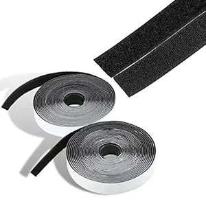 Royalkart Hook & Loop Tape Roll Strips with Adhesive Back Mounting Tape for Picture & Tools Hanging Pedal Board Fastening (5m Hook + 5m Loop) Black Stick-On Tape (Black)