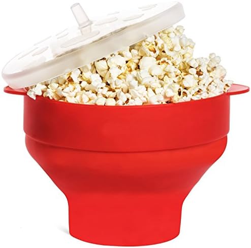 Microwave Popcorn Popper with Convenient Handles, Silicone Popcorn Maker, Collapsible Bowl with Lid