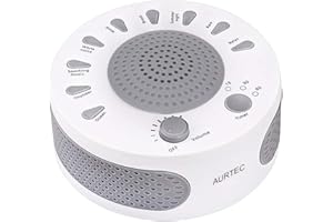 AURTEC Sleep White Noise Machine, 9 Soothing Natural Sounds Therapy for Insomnia, Sleeping Trouble, Seniors, Office Break etc.Rest Easily with Timer Options, USB or Battery Powered-White