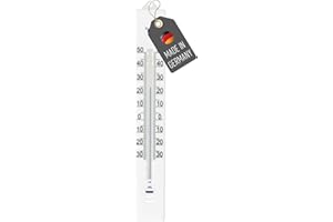 Lantelme Gartenthermometer Temperaturanzeige -30°C bis +50°C Analog | Wetterfest 17cm Kunststoff Farbe Weiß | Thermometer für Zimmer Innen Außen Garten | Außenthermometer Innenthermometer (WS-SW)