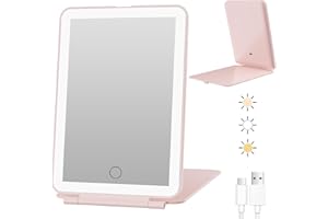 ‎FUNTOUCH FUNTOUCH Kosmetikspiegel mit Beleuchtung, Wiederaufladbarer Tragbarer Reisespiegel Beleuchtet, 3 Farben Beleuchtung Spiegel Reisen, Dimmbarer Touchscreen, Faltbarer Schminkspiegel mit Licht(Pink)