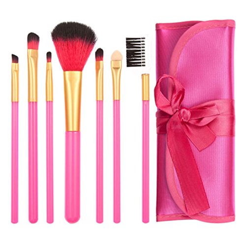 Makeup Brushes 7pcs/set+1pc Cosmetic Holder, Transer® Girls Makeup Brush Set Women Professional Made-up Brush for Girls Cosmetic Toiletries Kits Cosmetics Tools Case/ Box (Hot Pink)