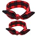 CHIC-CHIC 2pcs Kids Toddler Baby Girls Cute Headband Rabbit Ear Hair Bow Women Retro Stylish Wire Hair Band Scarf Wrap (Red Tartan)