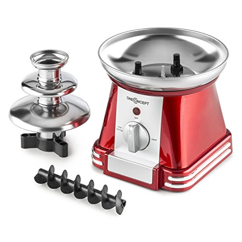 oneConcept Chocoloco Schokoladen-Brunnen Schokofondue (32W Leistung, tiefe Auffangschale für 350g Kuvertüre, auch für Käsefondues geeignet, Edelstahl-Turm, extra glatte Kaskaden) rot - 2