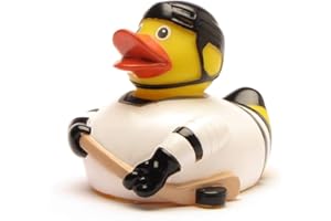 Kaczka kąpielowa, hokej na lodzie, piszcząca kaczka, gracz hokeja na lodzie, Duckshop - L: 8 cm - w zestawie z gumowymi breloczkami do kluczy w zestawie I prezent dla fanów hokeja na lodzie I zabawka