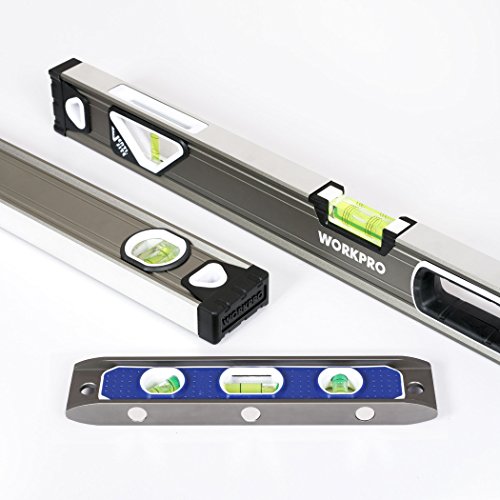 WORKPRO 4-teiliges Wasserwaage Set mit Tragetasche, Torpedo, Leichtmetall Wasserwaage, Maßband mit Tragetasche - 2