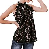 Yvelands Damen Mode Spitze Weste Unterhemd Camisoles Sommer Sexy Sleeveless Casual Tank Tops T-Shirt(Schwarz,M)