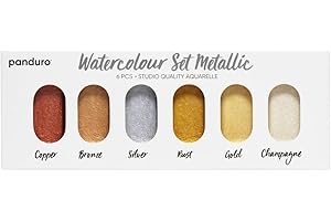 Panduro Aquarellfarbe Metallic Gold, 6er Set schimmernde Wasserfarben Palette zum Malen, Kalligrafie, Brush Lettering, für Erwachsene, Künstler und Hobbykünstler