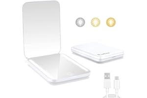 Kintion Rechargeable Pocket Mirror, 1X/3X Magnification LED Compact Travel Makeup Mirror, 3 Color Temperature, Dimmable, 400mAh, Portable Compact Mirror, Small Purse Mirrors for Women Gift, White
