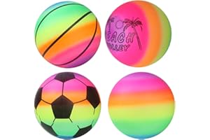 Hsthe Sea 3pcs Rainbow Ball, Toddler Football, Inflatable Ball Made from Vinyl, Neon Basketball, Soccer Ball, and Volleyball for Playground, Indoor and Outdoor Use