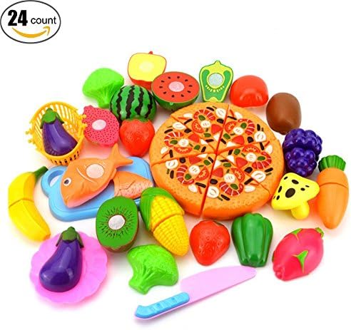 YOYOBABY Children Early Learning Resources Play Food Plastic Fruit Vegetable Recognition Educational Kitchen Cutting Food Toy Play Food Sets for kids