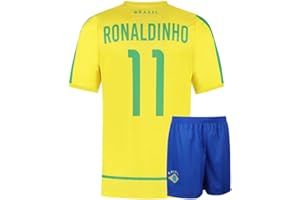 KINGDO Brasil Camiseta de fútbol Local Ronaldinho - Niños y Adultos - Equipación de fútbol - Chico - Ropa de Futbol - Talla 128