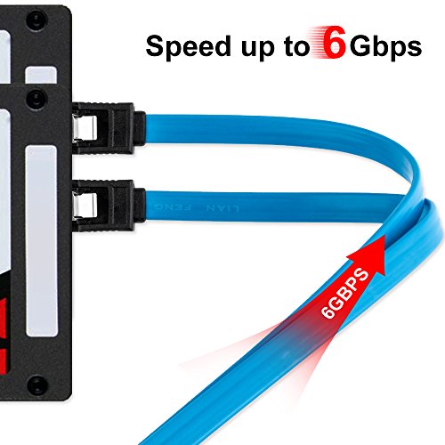 Anpro Einbauset Einbaurahmen für 2,5 Zoll Festplatten / SSD’s auf 3,5″ Adapter Mounting Frame Halterung Schienen. Inkl.5 Stück S-ATA III HDD / SSD Datenkabel – 2x Stecker gerade – bis 6 Gbit/s, Blau - 6