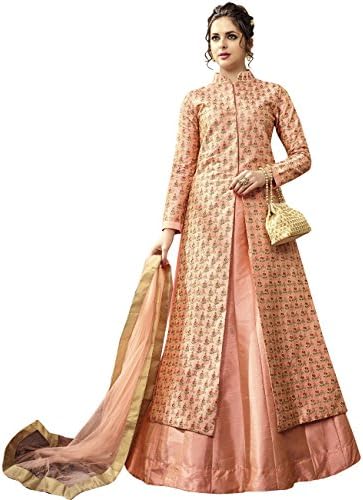 Indian Ethnic Satin Silk Peach Abaya Suit Readymade