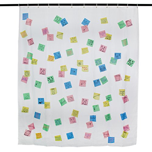 Design Antischimmel Duschvorhang - Haftnotizen Aufdruck - ca. 200 x 180 cm - inkl. 12 Duschvorhangringe - Venkon ®