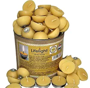 Lifelight, 50 nos Pure Beeswax tealights. with Five nos of SS Holders.Size Flat Bottomed 1.5