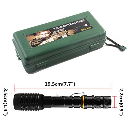 TEFOMATE Cree XML T6 2000 Lumen Aluminium LED Taschenlampe, Inklusive 2 x 18650 Batterie und ladegerät, Wiederaufladbare und Einstellbaren Fokus - 5