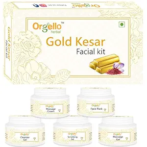 Orgello Herbal Gold Kesar Facial Kit for women men boys girls oily normal dry skin | Gold facial kit for women | Tulsi Orange Pine Apple Papaya SLS free Paraben free