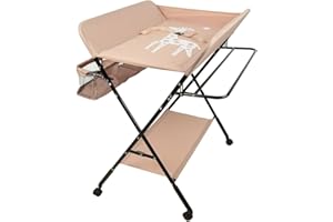 XDAILUYYDS Table à Langer Pliable et Portable avec Sac de Rangement et Couche Inférieure, Tables à Couches Mobile pour Bébé avec Ceinture de Sécurité, Soin pour Nouveaux-Nés 80 * 66 * 98cm (Rose clair)