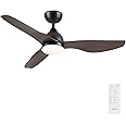 Newday Ceiling fan with Light and Remote, 46” Black Wood Color Ceiling Fan with Lamp Dimmable, Quiet Reversible DC Ceiling Fan with Sleep Mode, 3 Timer for Bedroom Living Room Basement Kitchen Terrace