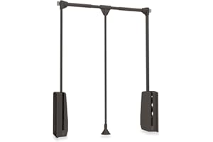 Emuca - Barre de penderie escamotable, tringle relevable, penderie rabattable pour armoire, largeur réglable 830-1150mm, Couleur moka