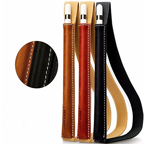 Jisoncase Klasse Halter Apple Pencil Leder Stiftehalter für Apple 9.7 Zoll / 12.9 Zoll iPad Pro Stift Ledertasche Hülle aus echtem Leder, braun, JS-APL-01A20 - 2
