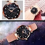 XiYuanShangMaoFrauen Stern Sky Strassuhr PU Armband Analog Quarz Armbanduhren (Pink)