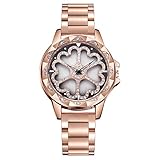 GLDMT 360 Grad Drehung Beobachten Wasserdichter Damen-Mode-Gürtel Aus Stahl Quarzuhren Lässige Persönlichkeit Student Drehknopf,Gold