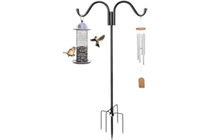 Harrms Double Shepherd Hook, Heavy Duty Bird Feeder Pole 273cm, Stable Bird Feeders Hanging Station Metal, Adjustable 5-Prong Garden Lantern Hanger for Wind Chimes, Bird House, Wedding Decoration