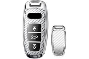 HIBEYO Custodia per Chiave Auto Adatta per Audi 2019 2020 2021 A6 A6L A7 E-Tron A8 Q8 Smart Keyless Entry 3 Tasti Chiave Auto (Argento Carbone)