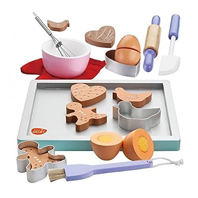 Bee Smart Jeu d'imitation - Cuisine - Enfants Bois Cookies / Biscuits / patiserie de cuisson et accessoires - 20 pièces avec Ustensiles de pâtisserie et gant.