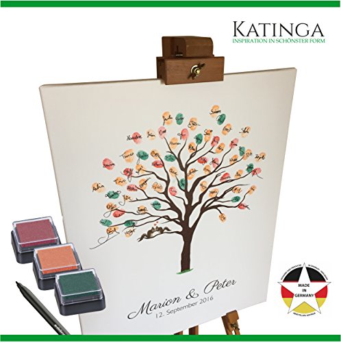 Personalisierte Leinwand zur Hochzeit - Motiv HERBSTBAUM - als Gästebuch für Fingerabdrücke (40x50cm, inkl. Stift + Stempelkissen)