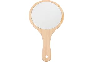 Baluue Portable Makeup Mirror with Wooden Handle Handheld Cosmetic Mirror for Women Travel Vanity for Dressing Table Bathroom Countertop and Bedroom Dresser 11.61 X 6.50 X 0.39 in