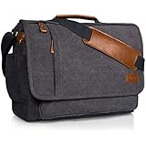 Estarer Laptoptasche 17 Zoll Umhängetasche Canvas für Arbeit Uni Grau