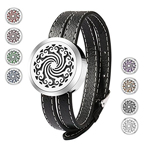 Jack & Rose Aroma Diffuser für Aromatherapie Duft Aromaöl Armband Damen Silber Leder mit 8 farbigen-Filzkreisen Geschenk für Sie