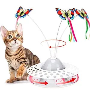 Interactive Cat Toys - Automatic Electric Rotating Butterfly & Ball Exercise Kitten Toy,Funny Cat Teaser Toys for Indoor Cats,2 Butterfly Replacements (Grey)