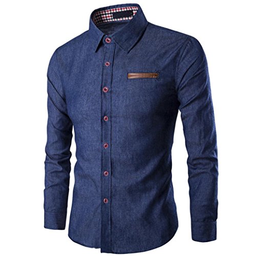 Preisvergleich Produktbild Kobay Herren Beiläufig Langarmhemd Business Slim Fit Hemd Cowboy Bluse Oberteil