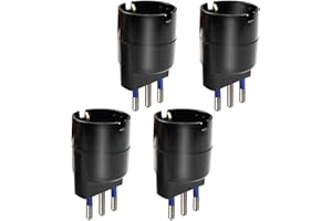 EXTRASTAR Set 4 Adattatori da Schuko a Spina Piccola 10A, Nero, Confezione da 4