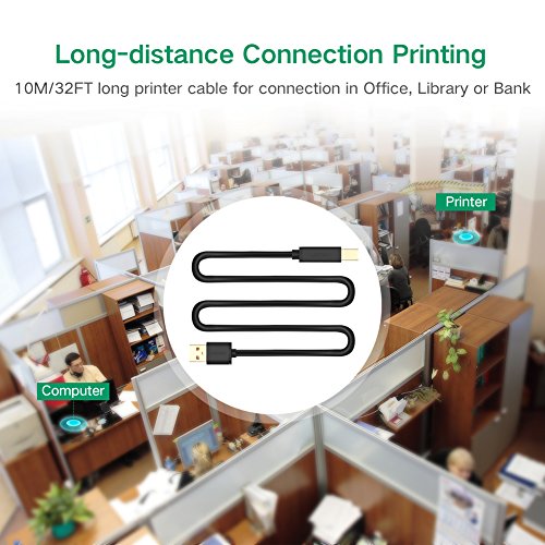 UGREEN Druckerkabel 10m Drucker Anschlusskabel Aktiv Scannerkabel USB Kabel A/B USB 2.0 Stecker A auf Stecker B für HP, Canon, Lexmark, Epson, Dell/Vergoldete Kontakte - 2