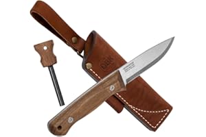 BPSKNIVES Bushmate 2.0 Conçu par DBK – Couteau Bushcraft – Couteau à Lame Fixe en Acier Carbone avec Étui en Cuir et Allume-Feu – Couteaux de Camping Full Tang pour l’Extérieur