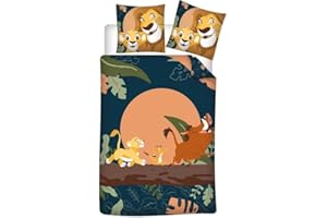Aymax Parure da letto King Leone con Simba, Timon e Pumba, in policotone, copripiumino 140 x 200 cm + federa 65 x 65 cm