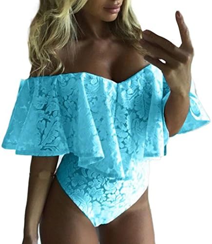 Bestoppen Women's Jumpsuit,Ladies Summer Sexy Lace Bardot Frill Off Shoulder Bodycon Romper Casual Plus Size Slim Fit Flower Stretch Party Leotard Playsuit Bodysuit for Women Ladies (XL, Green)