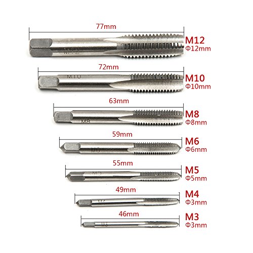 Fortag 7 tlg HSS Gewindebohrer metrischer Gewindeschneidsatz Maschinengewindebohrer Handgewindebohrer Maschinenspirale Handhahn Bohrer Satz M3-M12 - 7