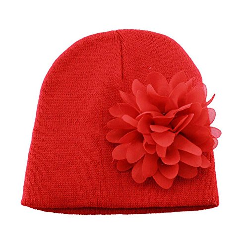Koly Baby Girls Winter Warm Toddlers Infant Chiffon Flower Headwear Hat Red