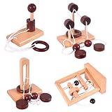 KINGOU Klassische Holz Knobelspiel Lösung Seil Denkspiel Denksportaufgaben Geduldspiel, Erwachsene / Kinder