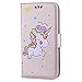 Produktbild Samsung Galaxy J3 / J3 2016 Hülle, Chreey (Unicorn) Niedlich [Regenbogen Einhorn] Glitzer Handyhülle Premium PU Leder Tasche Flip Wallet Cover mit Standfunktion Kartenfach Schutzhülle [Gold]