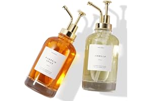 Distributore di Sciroppo Molimoli per Bar, Bottiglia di Sciroppo in Vetro con Pompa, 16,9 oz 500 ml, Set di 2, Distributore con Pompa Dorata Migliorata